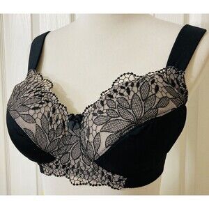 Curve Muse Plus Size 36D Minimizer Bra Unlined Wirefree Lace Embroidery
